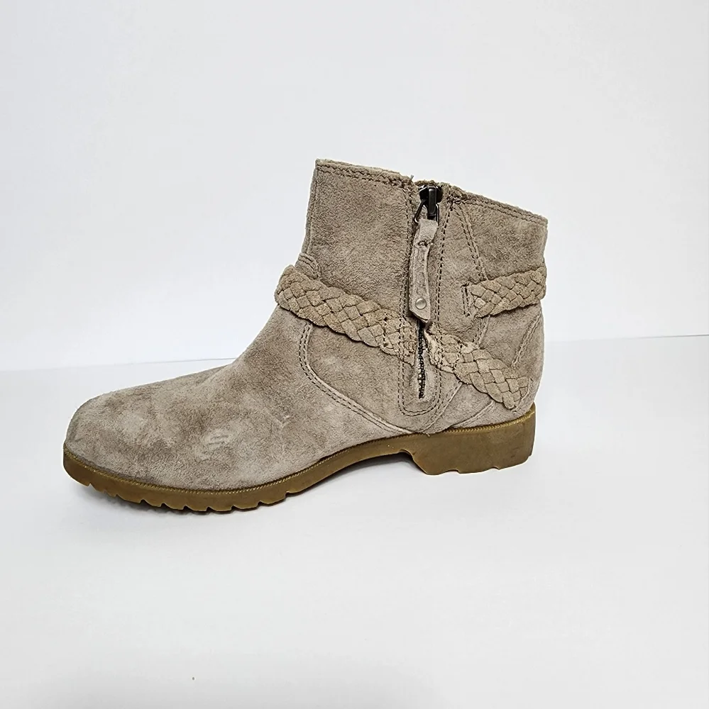 Teva Delavina Ankle Boots Womens 5.5 Tan Heeled Braided Strap Suede Leat…